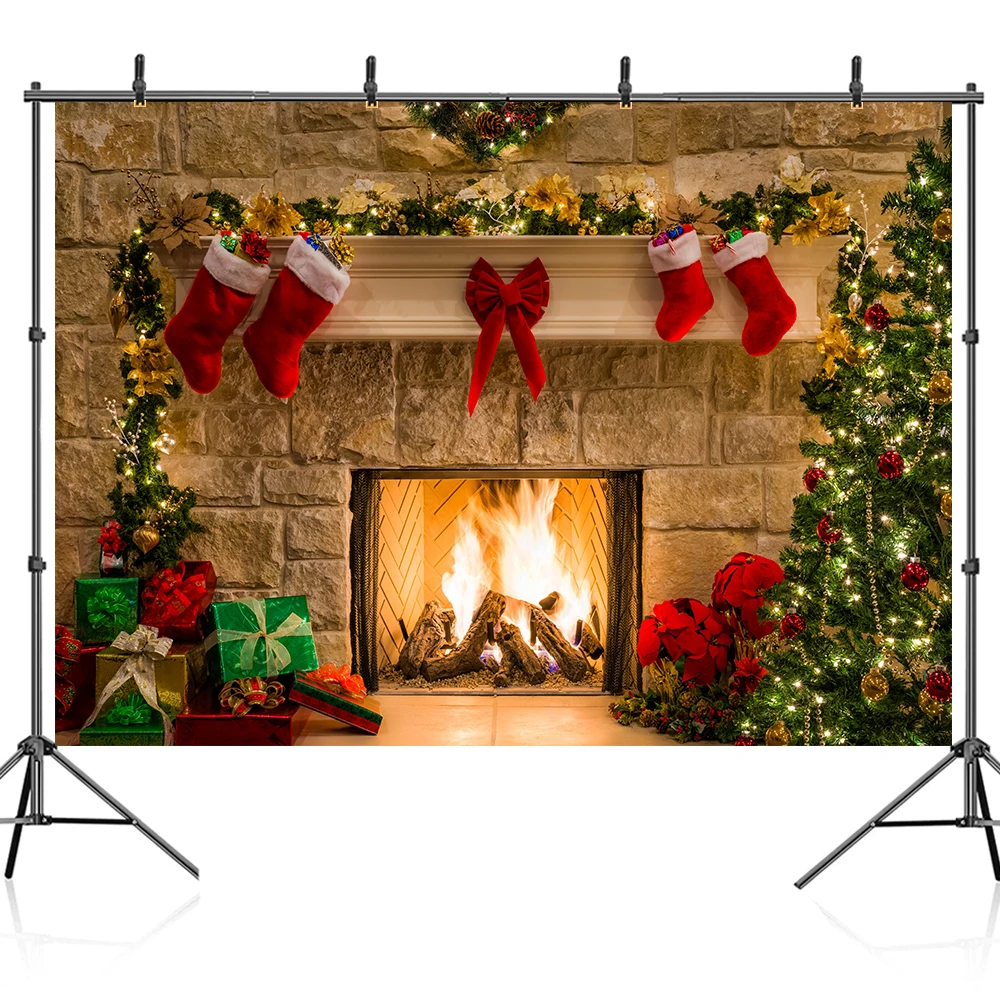 Beenle Merry Christmas Photography Background Tree Gift Window Fireplace Portrait Family Party Decor Backdrop for Photo Studio photo backdrop