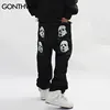 Hip Hop Gothic Denim Pants Streetwear Mens Graphic Print Baggy Punk Rock Jeans 2022 Harajuku Casual Loose Jean Trousers Black 2