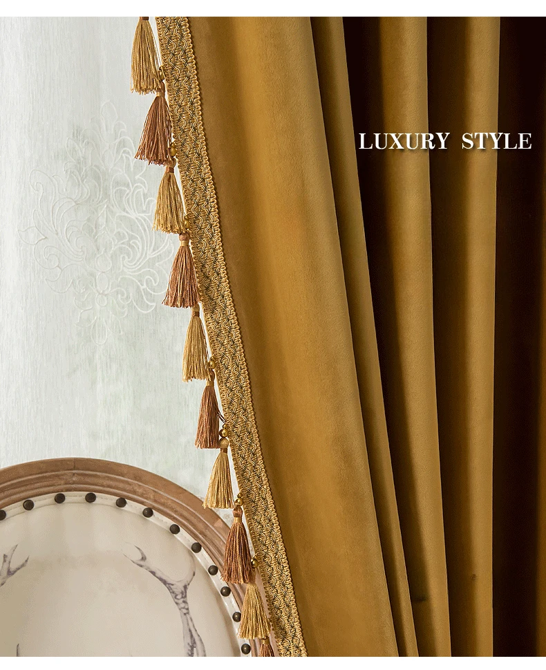European Luxury Curtain for Living Room Bedroom Velvet Valance Window Curtains High Shading Drapes Custom Solid Color