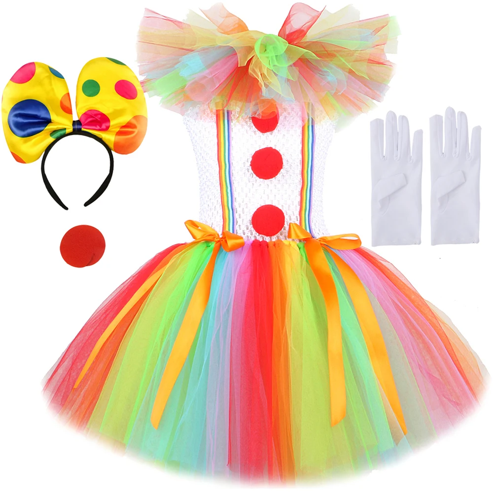 Rainbow Pennywise Clown Costumes for Girls Circus Clown Halloween Tutu Dress for Kids Joker Outfit Children New Years Clothes girls dress kids clothes