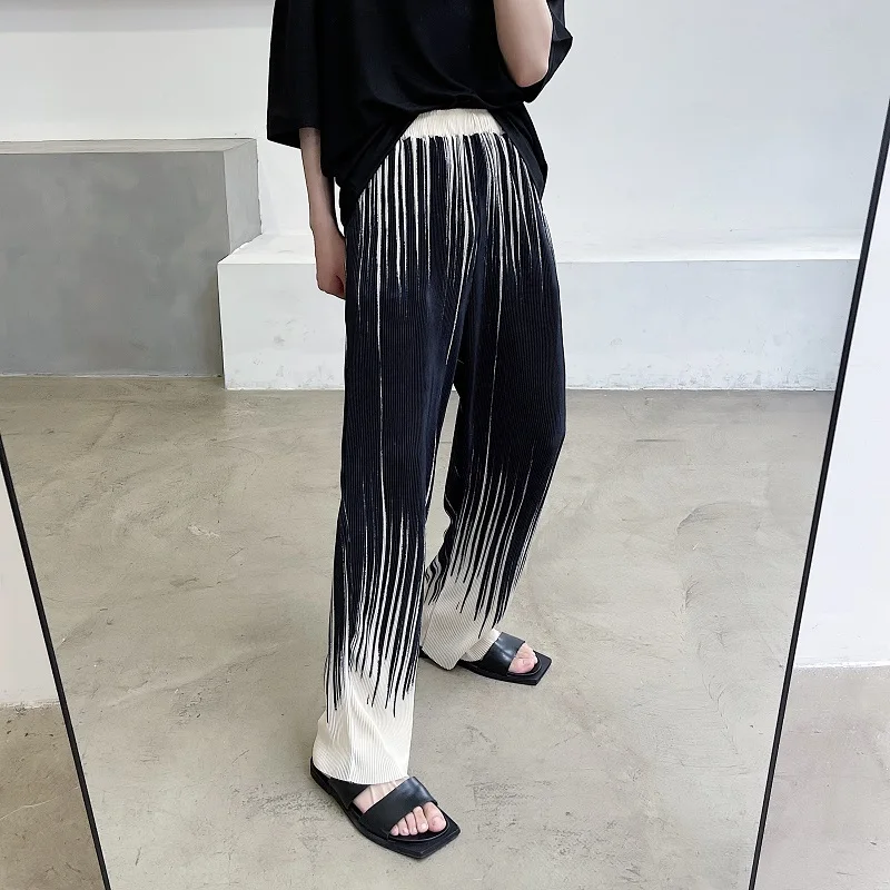 

2023Casual Men Loose Tie Dye Pleated Comfortable Fabric Straight Pants Male Streetwear Vintage Harajuku Trousers Sweatpants Coup