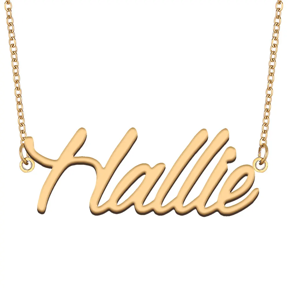 

Hallie Name Necklace for Women Stainless Steel Jewelry Gold Color Nameplate Pendant Collares Para Mujer Letters Choker
