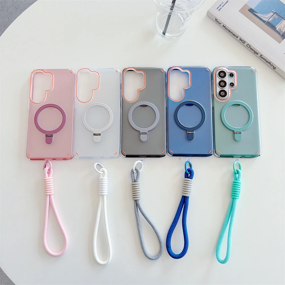 Laser 2-in-1 Magnetic Bracket Wrist Strap Case - Acrylic Shockproof Soft Cover