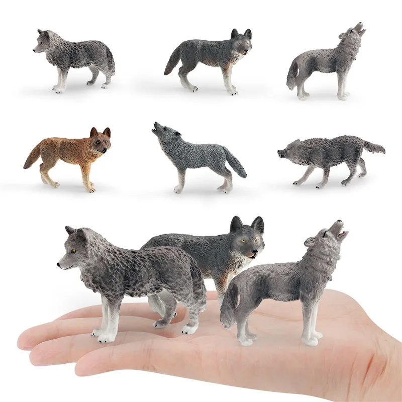 5PCS Mini Arctic Wolf Animal Figures Set - PVC Wildlife Toy Figurines For Cake Toppers & Decor