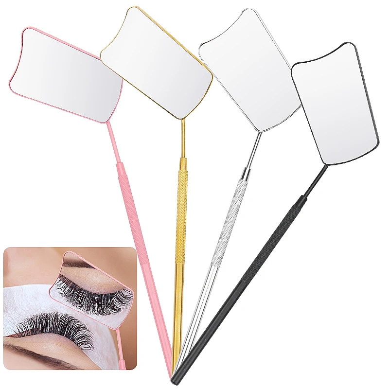 1 stücke Wimpern Verlängerung Überprüfung Spiegel Edelstahl Material Fan Geformt Hand Lash Lifting Make-Up Spiegel Schönheit Werkzeuge – Detail 1