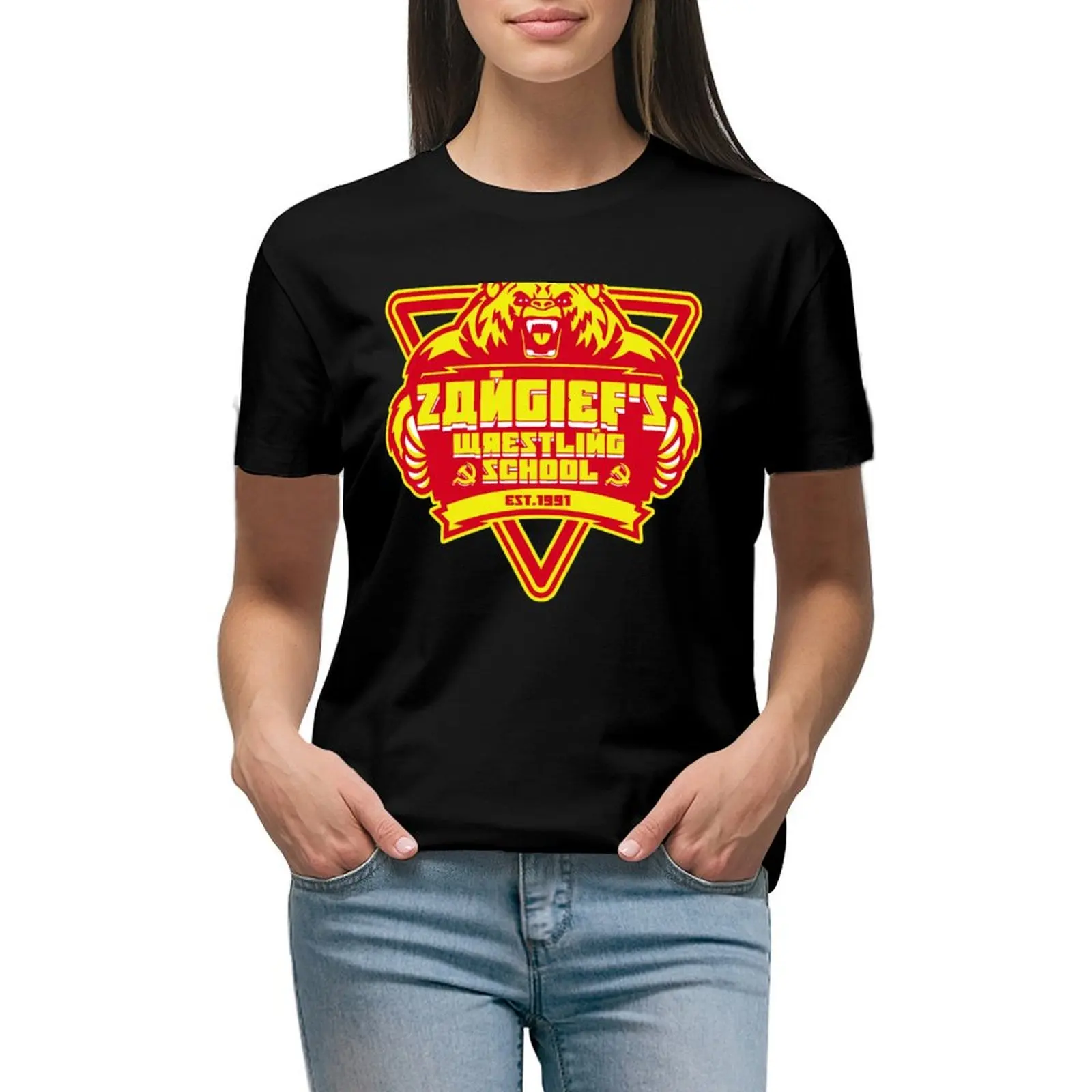 

the russian bear wrestling school T-Shirt customs design your own quick drying new edition summer clothes Women clothing