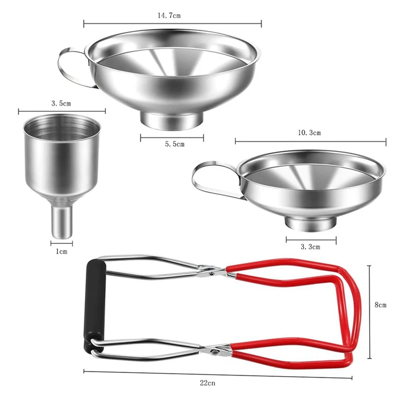 Funnel Stainless Steel Set, Kitchen Jam Funnel, Filling Funnel Preserving with Preserving Jars Lifters and Filter