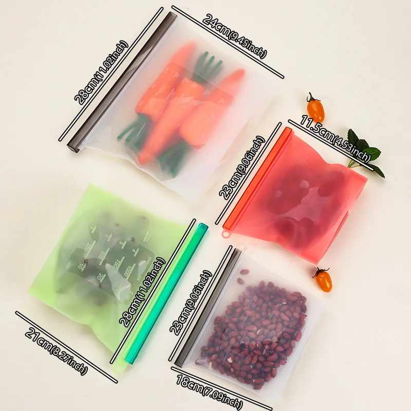 Reusable Silicone Food Storage Zip-lock Bags - Multi-use Lunch, Snack, and Freezer Seal Bags (4 Colors)