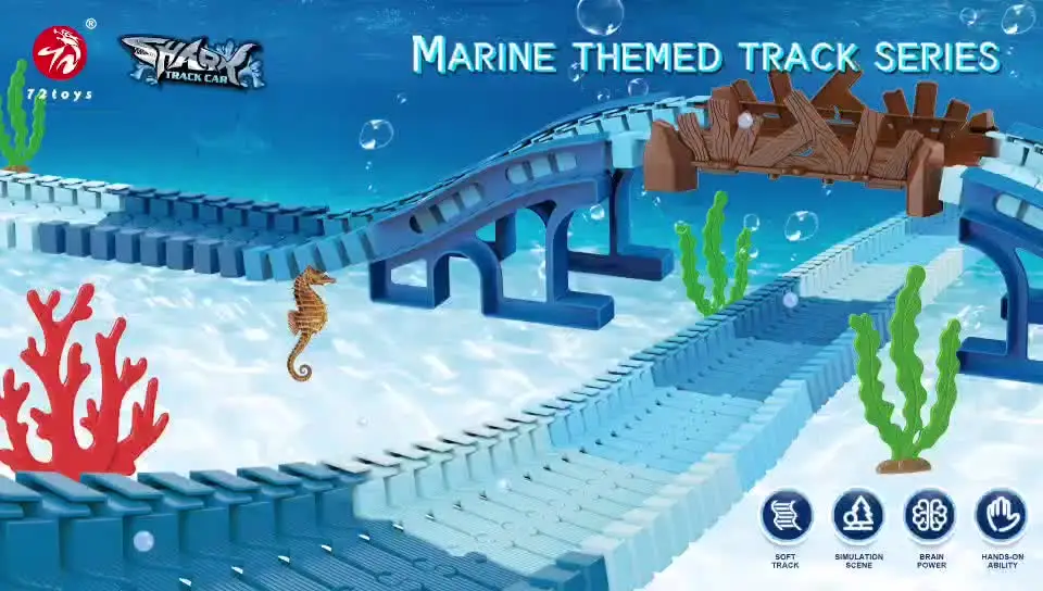 219 Pièces Voitures De Course Requins VATOS - Circuit Flexible, Jouet Pour Enfants 3-9 Ans, Thème Océan