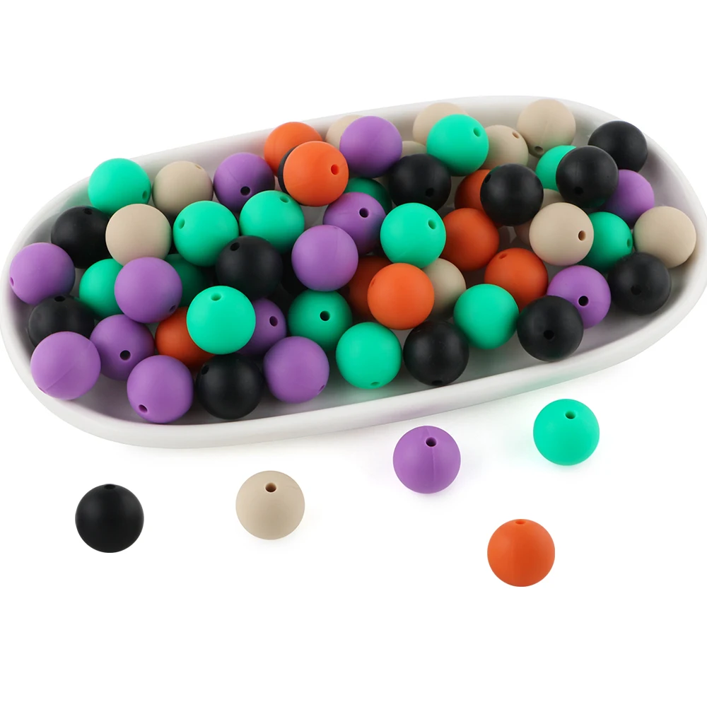 50-60 Stück 9/12/15MM runde Silikonperlen, lose Abstandsperlen für die Schmuckherstellung, DIY-Perlen für Stifte, Armbänder, Halsketten, Zubehör – Detail 14