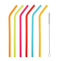 Reusable Silicone Straws with Cleaning Brush - Flexible, Easy to Clean, BPA - Free (Set of 6) (Mix colors)