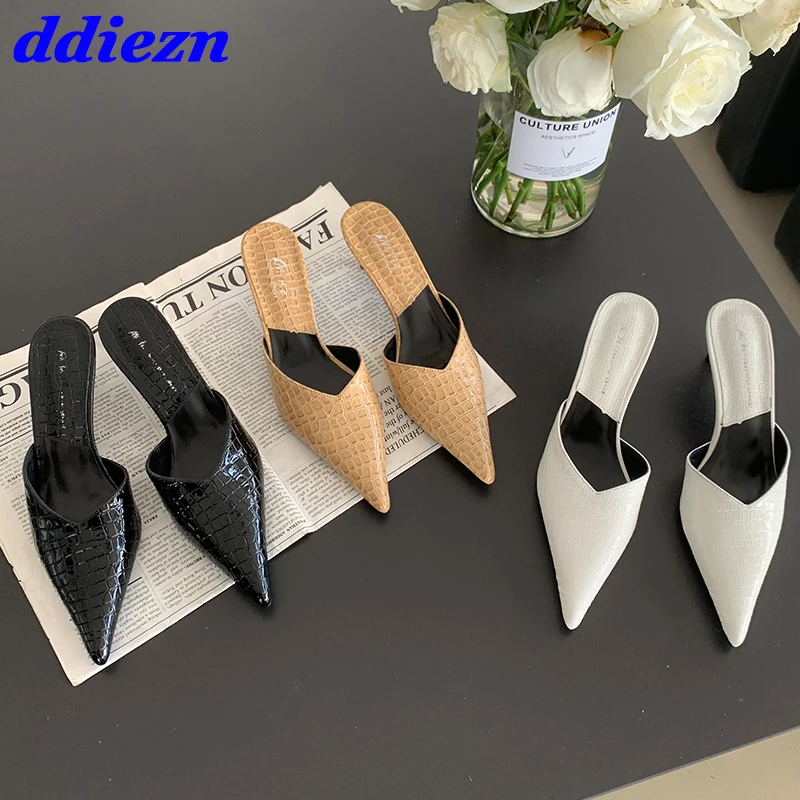 

2023 Pumps Women Sandals Slides Spring Summer New In Fashion Pointed Toe Ladies High Heels Shoes Slip On Female Outdoor Slippers