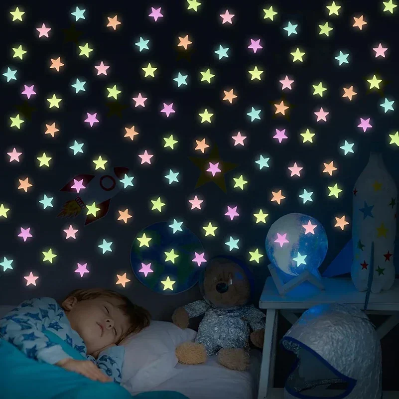 Glow in The Dark Stars Wall Stickers Luminous 3D Fluorescent Adhesive Decoration for Home Baby Kids Bedroom Ceiling 50/1000Pcs luminous wall stickers