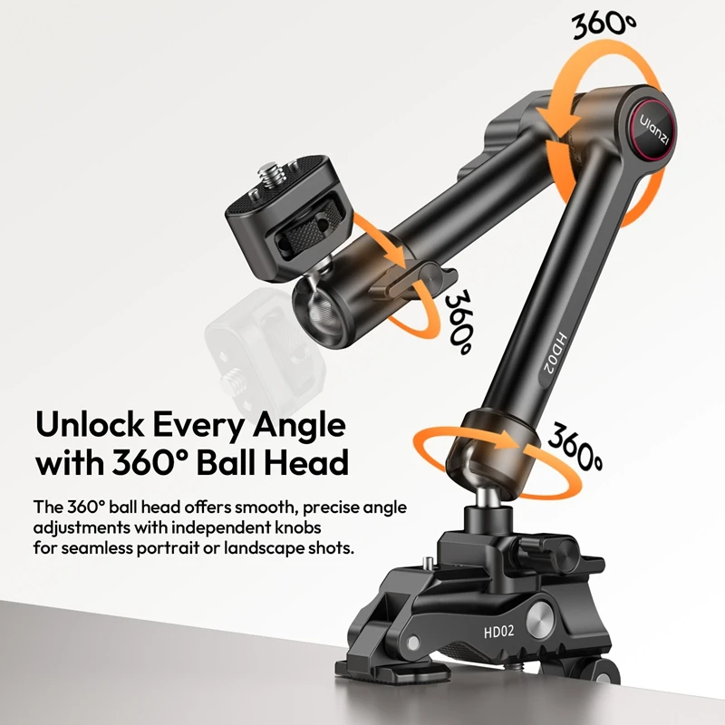 Ulanzi HD02 10-inch Magic Arm Kit with All-Direction Ball Head Adaptable Clamp for Outdoor Camera Photography Livestreaming Vlog