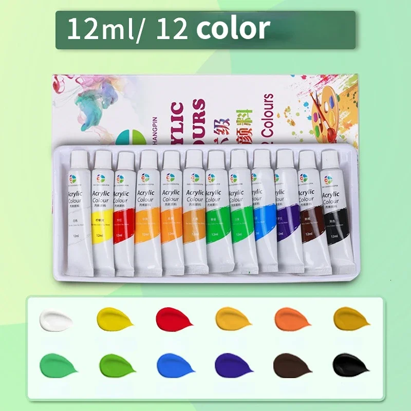 Farba akrylowa 12 18 24 36 kolor 12ml tubka farba zestaw farb akrylowych do malowania odzieży bogate pigmenty szklane dla artystów malujących