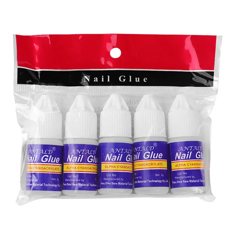 5pcs 3g Fast drying nail art glue tips glitter UV acrylic rhinestones decorations nail glue false tip multipurpose manicure tool nail glue