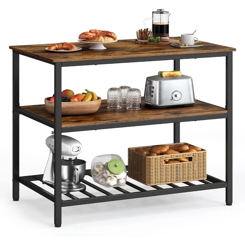 

Kitchen Island with 3 Shelves, 39.4 Inches Kitchen Shelf with Large Worktop, Stable Steel Structure, Industrial, Easy