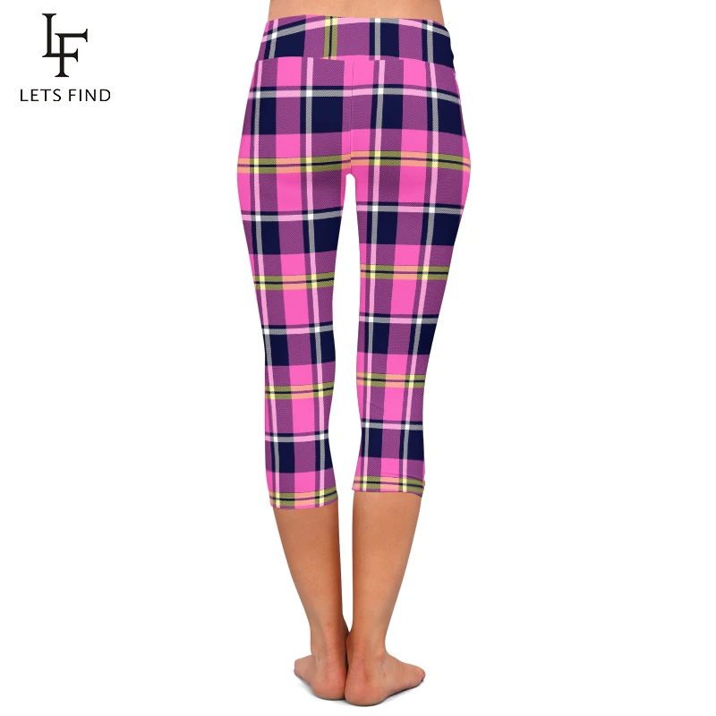 LETSFIND Push Up Women Gothic Capri Leggings Plaid Print High Waist Elastic Soft  Mid-Calf Leggings Hot Sale