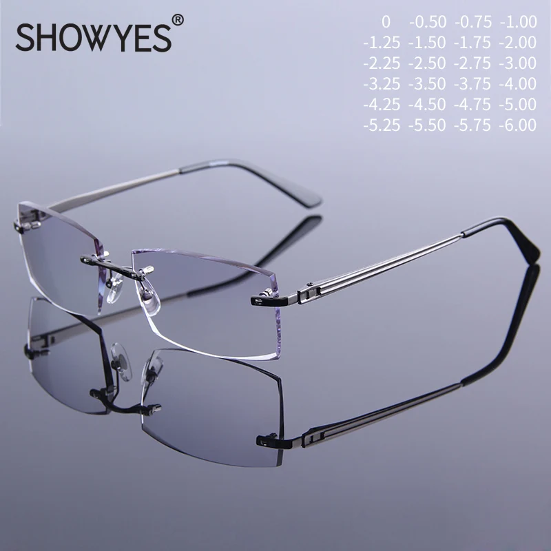 Wide Business Men Myopia Rimless Eyeglasses Prescription Eye Glasses Anti Blue Light Fashion Male Optical Glasses Eyewear