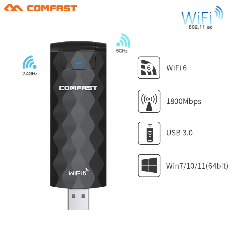 Wifi 6 USB адаптер 802.11AX 3 0 Wi-Fi ключ 5G Гц 1800 Мбит/с двухдиапазонный 2 4G/5G беспроводной