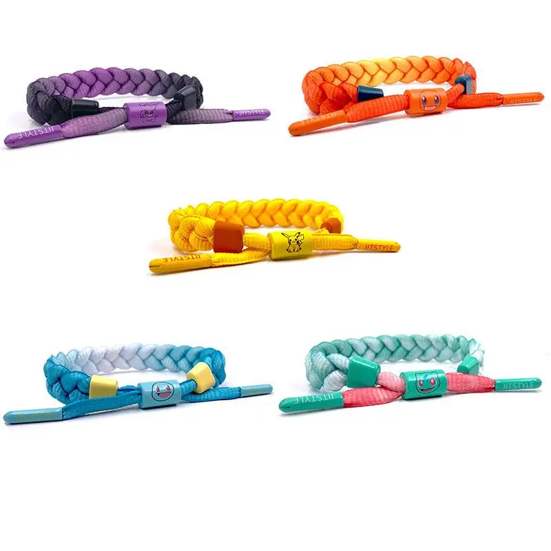 

Anime Peripherals Pokemon Figures Pikachu Bracelets Fashion Gradient Color Braided Bracelet Kawaii Couple Girls Boys Gifts Toys