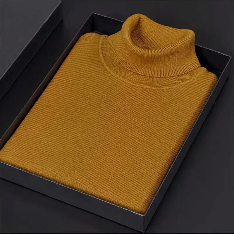 2023 Autumn Winter New Turtleneck Loose Pullover Thick Warm Casual Sweater Men Solid Woolen Sweater Fashion Knit Bottom Coat