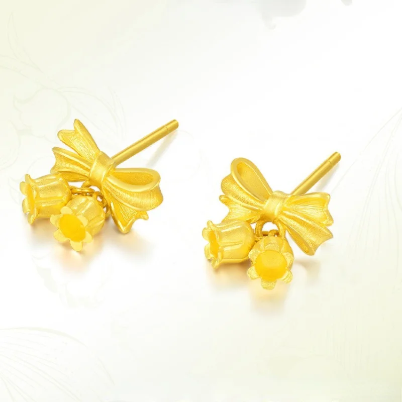 

Lily of the Valley Charms Bow Stud Earrings Pure Gold Fine Jewelry for Women Bowknot Bowtie Knot Tie Shaped Earings