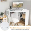Corner Computer Desk, Space-Saving Triangular Writing Desk w/ 2 Storage Shelves & 2 Cable Holes, Multi-Functional Consol 5