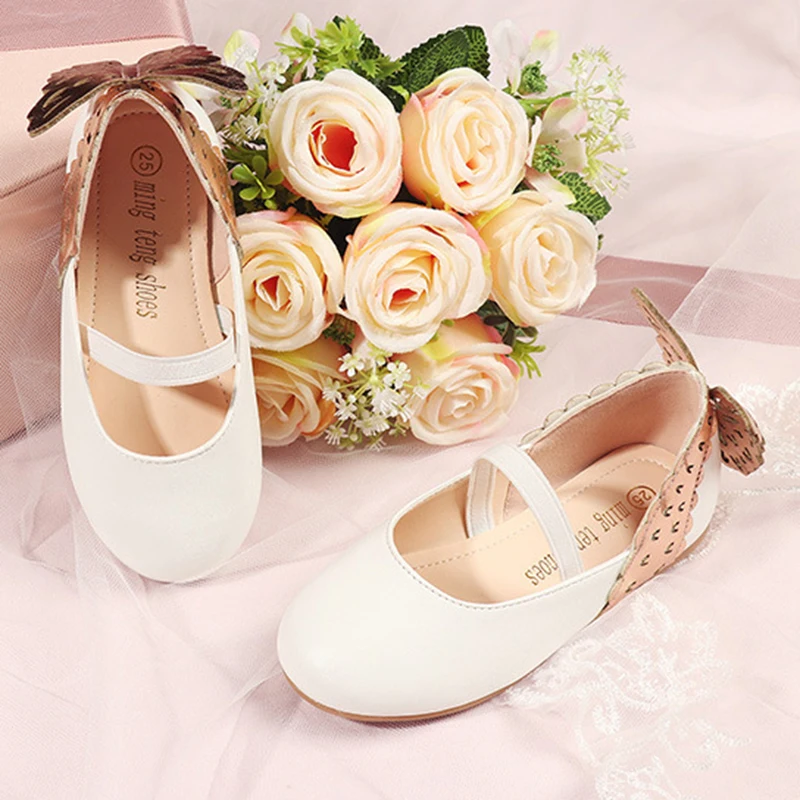 Flower Girls Shoes Butterfly Babies Princess Ballet Dancing Flats Leather 3t 4t leather shoes,girls shoes,girls flats