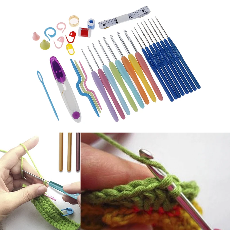 

53pcs Metal Hook Crochet Template Kit TPR Aluminum Knitting Needles For Loom Tool Band DIY Crafts