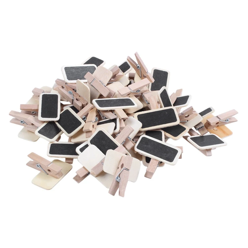 

50 Mini Blackboard Wood Message Slate Rectangle Clip Clip Panel Card Memos Label Brand Price Place Number Table