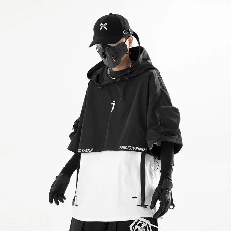 11 BYBB'S DARK Spring/Summer 2023 New Functional Hooded Short Coat Shawl Men's Loose Casual Hip Hop Fashion Short Sleeve Top