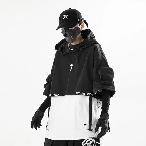 11 BYBB'S DARK 남성용 기능성 후드 숏 코트, 숄, 루즈핏 캐주얼, 힙합 패션, 반소매 상의, 봄 여름, 2023 년 신상 2