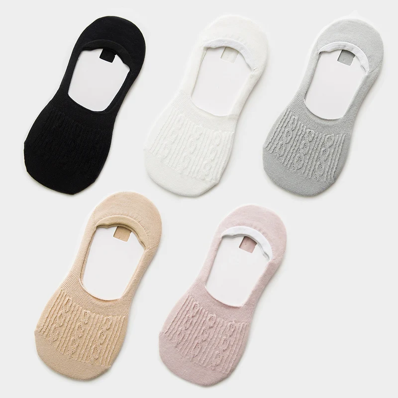 5 Pairs Women's Cotton Low Cut Non-Slip Socks - Snowflake Pattern