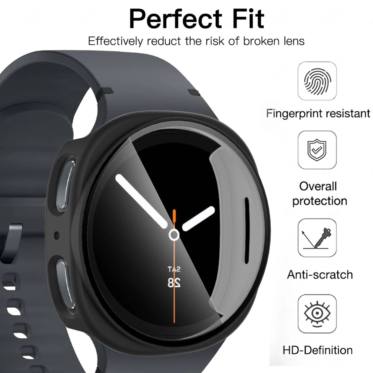 Case + Glass Full Coverage Bumper PC Hard Protective Case Cover Protector Shell for Samsung Galaxy Watch 8 40/44mm Accessories