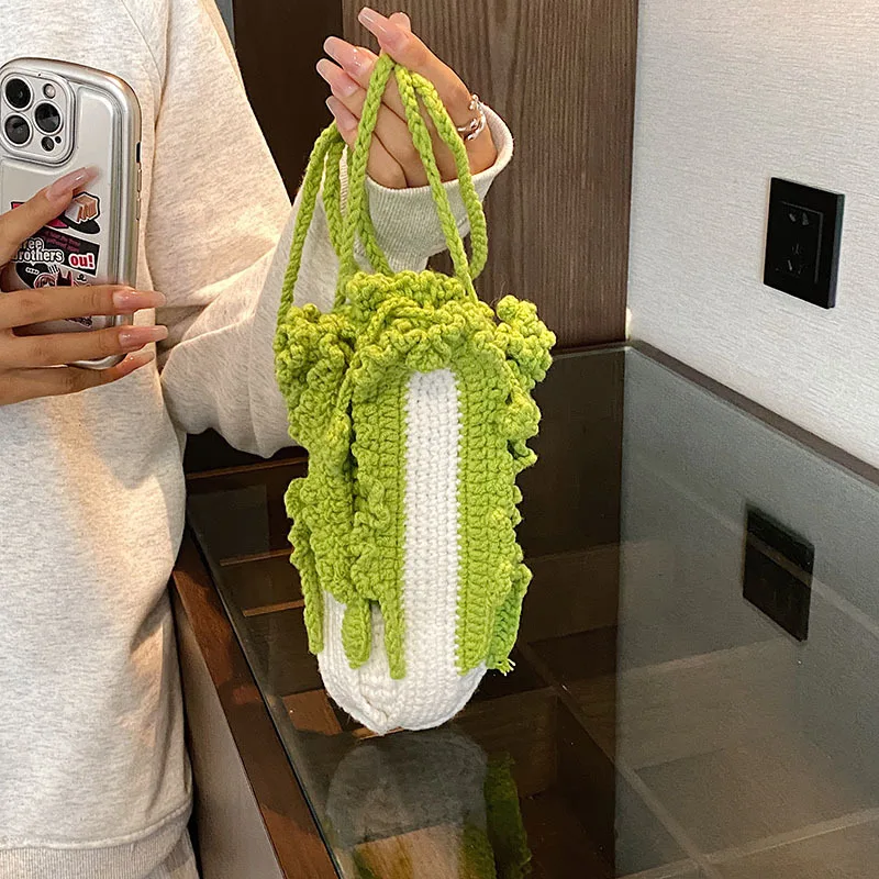 

Fashion Cute Handmade Woven Bag Women's Knitted Chinese Cabbage Mobile Phone Bag Crossbody Bag Handbag Purse Shoulder Bag