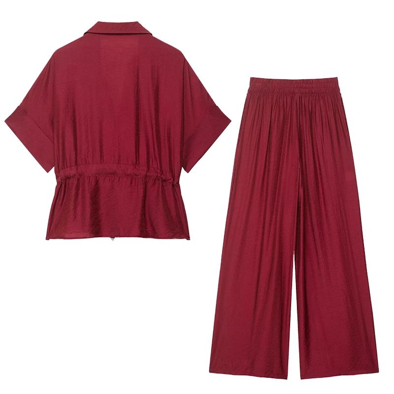Wide Leg Pant Set 2 Pieces Sets For Women Outfits 2025 New Fashion Short Sleeve Shirt Women's Suit Casual Two Pieces Set