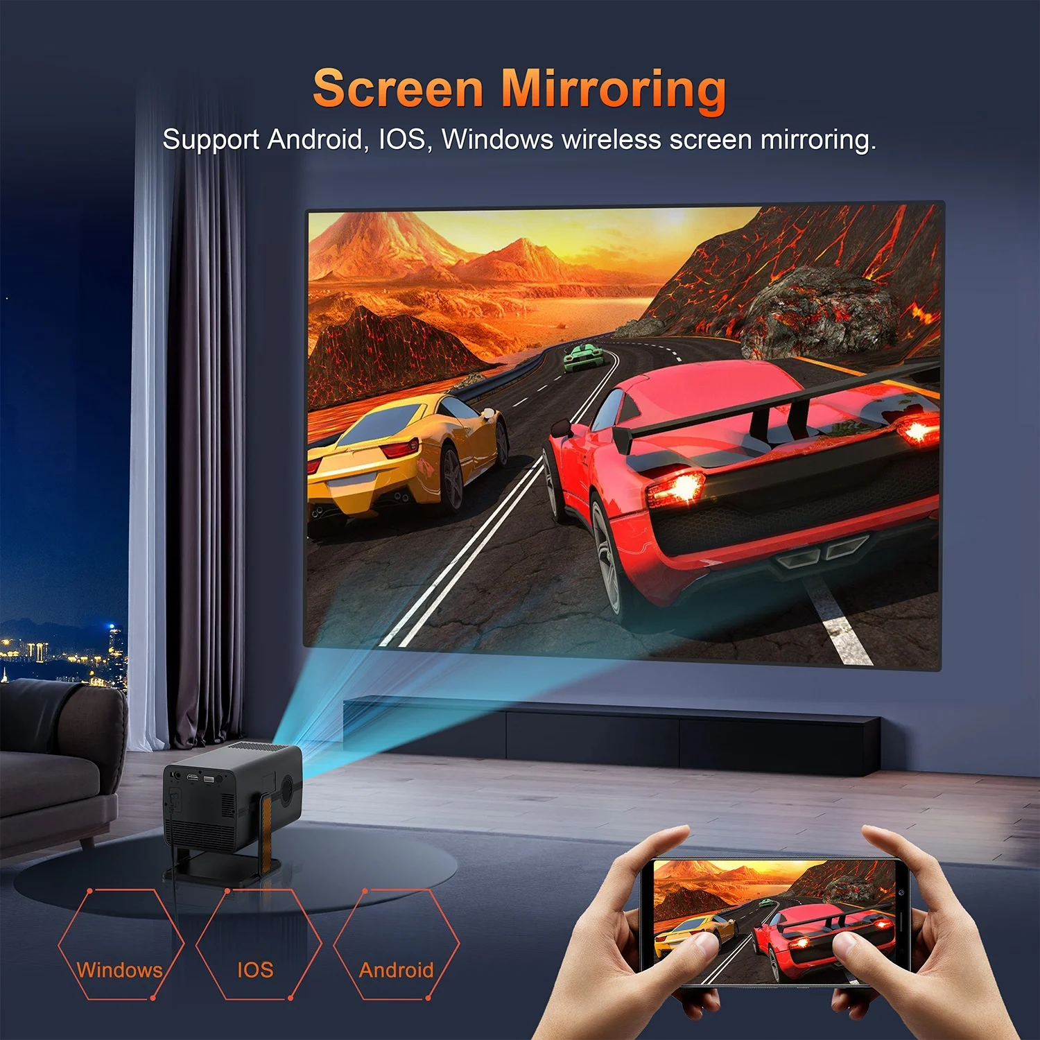 XNANO HM103-A 네이티브 1080P 프로젝터 안드로이드 13 오토 포커스 T950S 칩 4K 지원 음성 리모컨 휴대용 미니 홈시어터 빔프로젝터