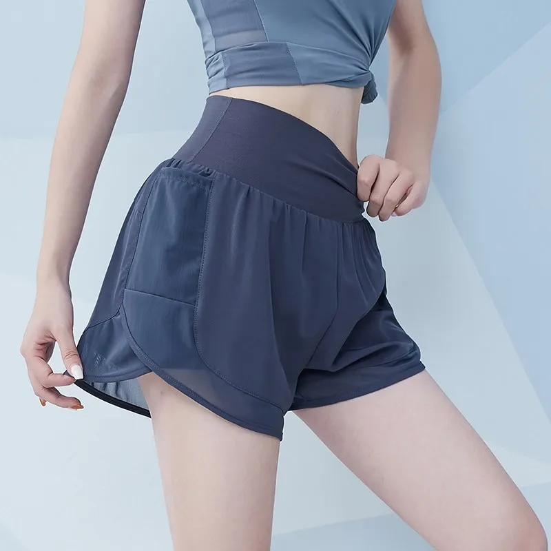 Summer Women Quick Dry Breathable Short Pants Gym Double Shorts Woman Side Pocket Running Shorts Workout Fitness Sportwear