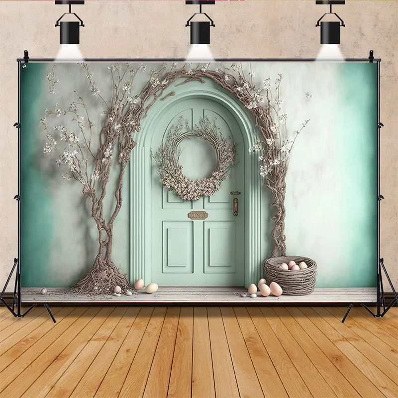 

SHUOZHIKE Easter Scene For Photo Studio Background Celebrations Spring Eggs Rabbits Doors Photography Backdrops Props FR-10