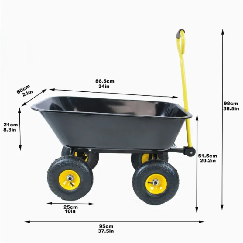 Heavy Duty Steel Outdoor Lawn Utility Cart-Garden Carts Yard Dump Wagon Cart