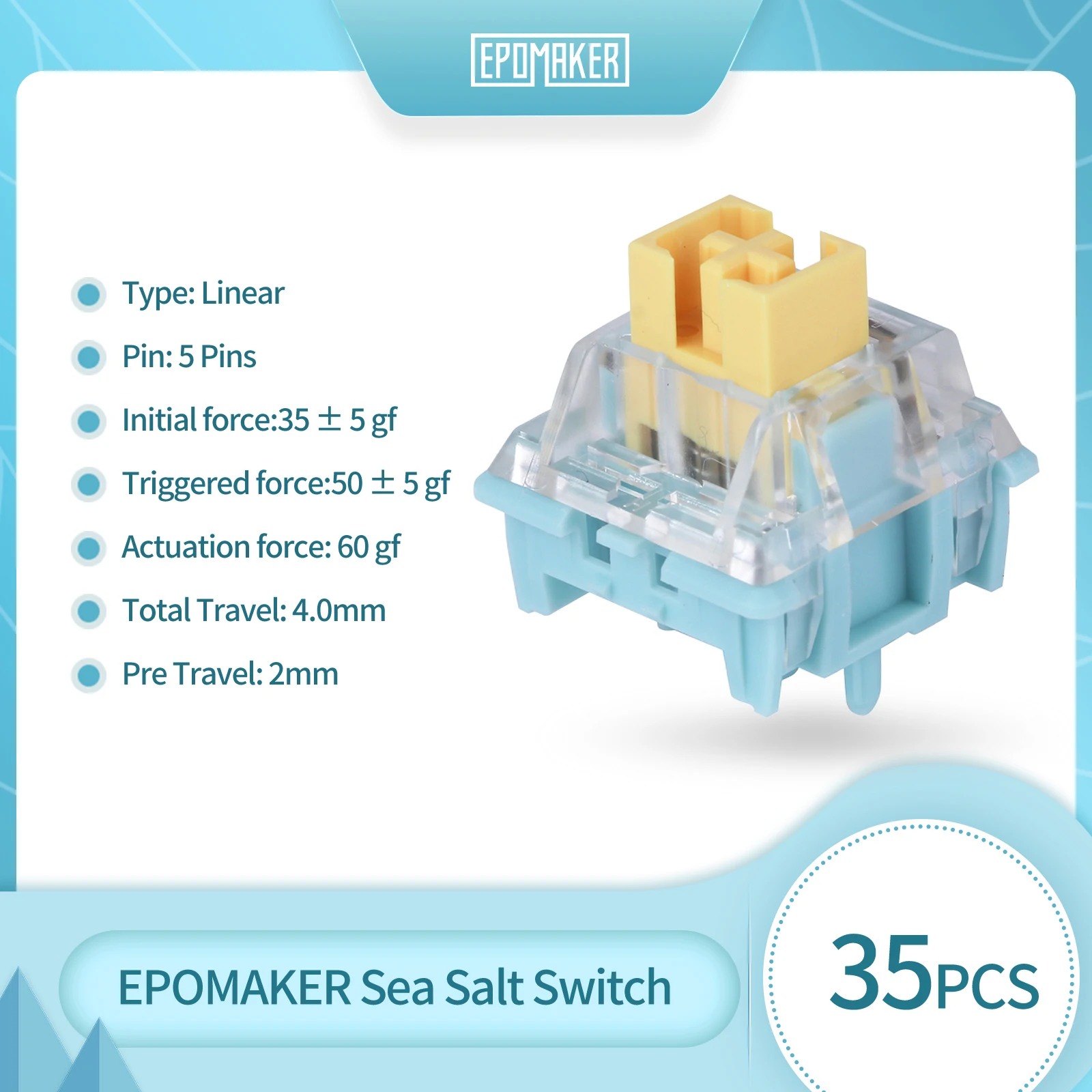Epomaker-interruptores Silenciosos para Personalizar Teclado Mecânico Faça Você Mesmo Interruptor Linear Pré-lubrificante Slot de Led Sal Marinho 35 Pcs 50g - Imagem 2