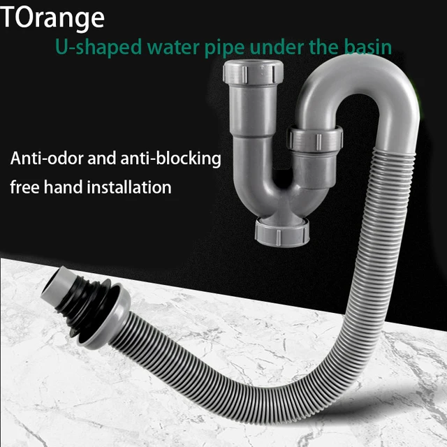 Tuyau de vidange en forme de U pour lavabo de salle de bains, comptoir de lavabo, tuyau de vidange d'évier, déodorant, raccords de tuyaux de vidange muraux, 1 pièces 1