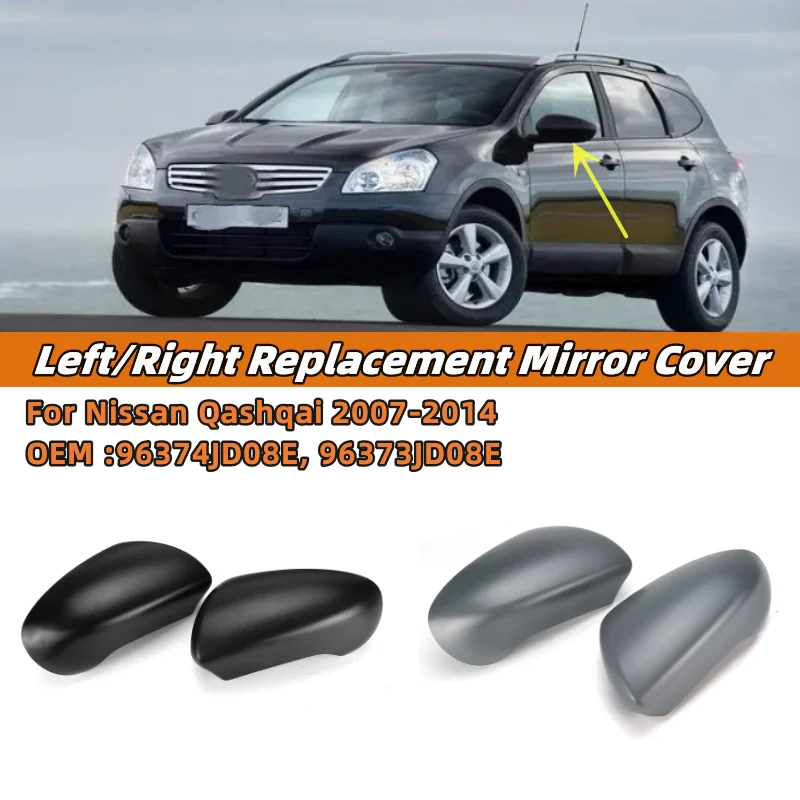 BlackPrimerGrayDoorRearViewWingMirrorCoverReplacementFor
