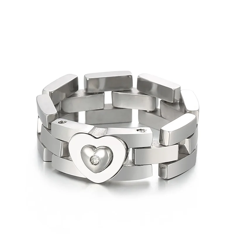 

Yoiumit Fashion Titanium Steel Heart-shaped Strap Chain Deformable Stainless Steel Ring For Men and Women Couple Wedding Ring