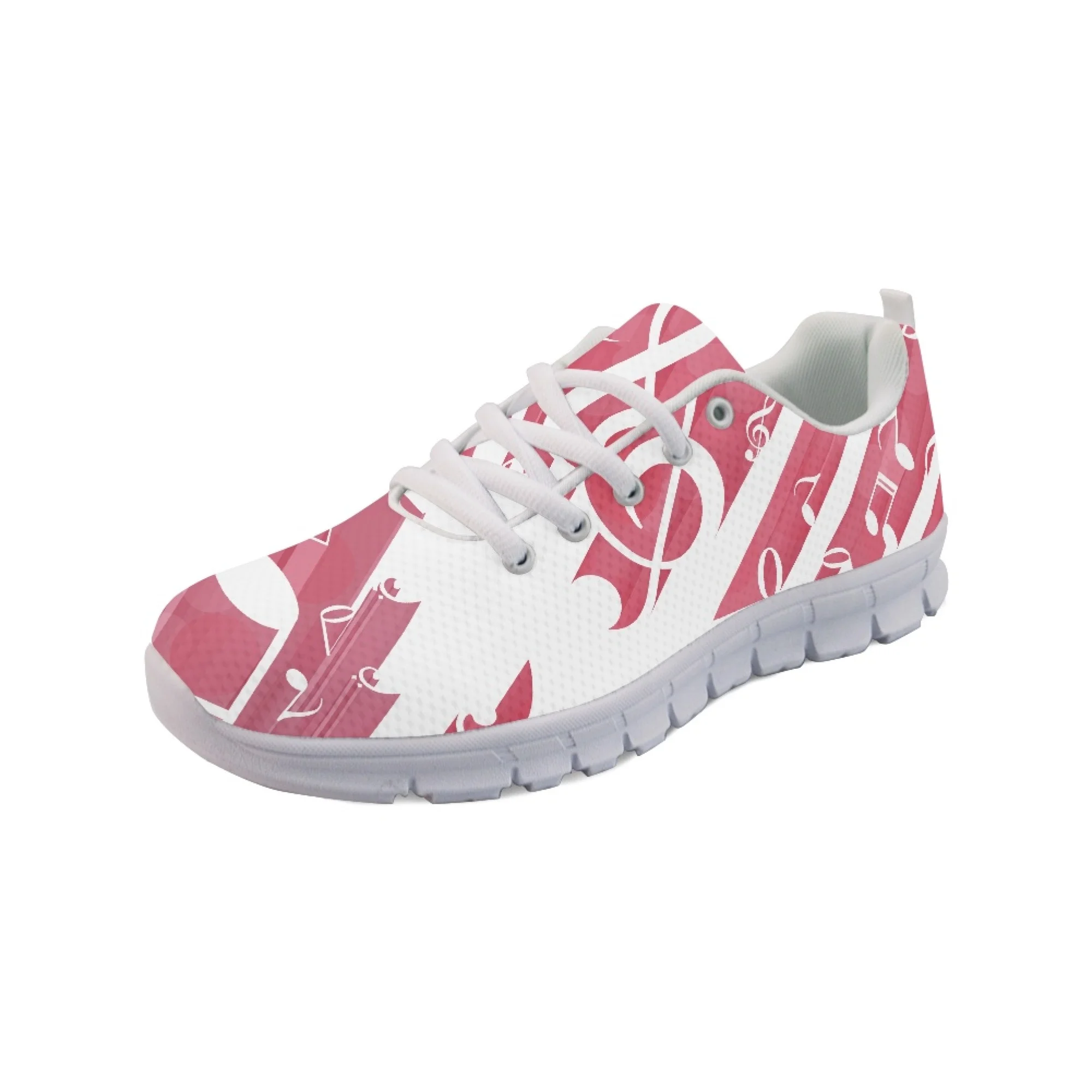 Yikeluo Fashion Mesh Sneakers Women Shoes Pink Musical Note Printing Ladies Lightweight Flats Footwear Zapatos Mujer