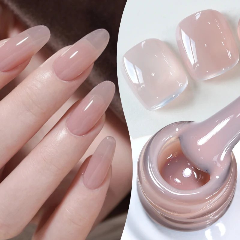 BORN PRETTY Sheer Nude Pink Jelly Gel Nail Polish 10ml Natural Milky White Translucent Color Need UV Light Cure Gel Polish 2