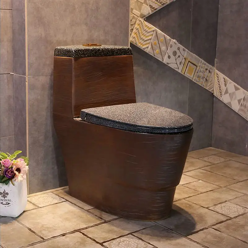 

Artistic Vintage Rustic One Piece Closestool Siphon Jet Fluishing S-Trap Floor Mounted Hotel KTV Bathroom Seat Toilet