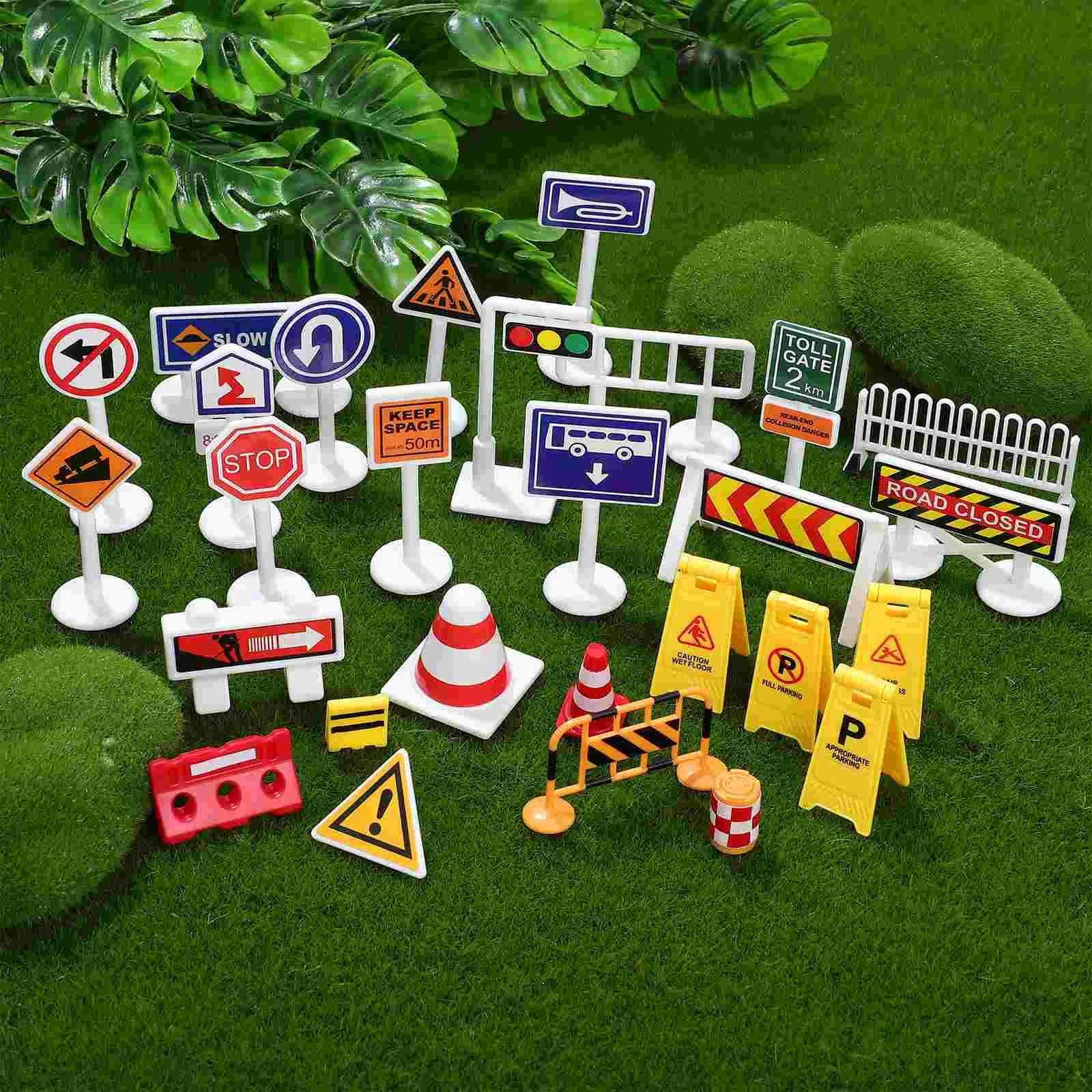 

Barricade Sign Toys Street Signs Playset Miniature Traffic Models Road Game Kids Electric Car Light Prop