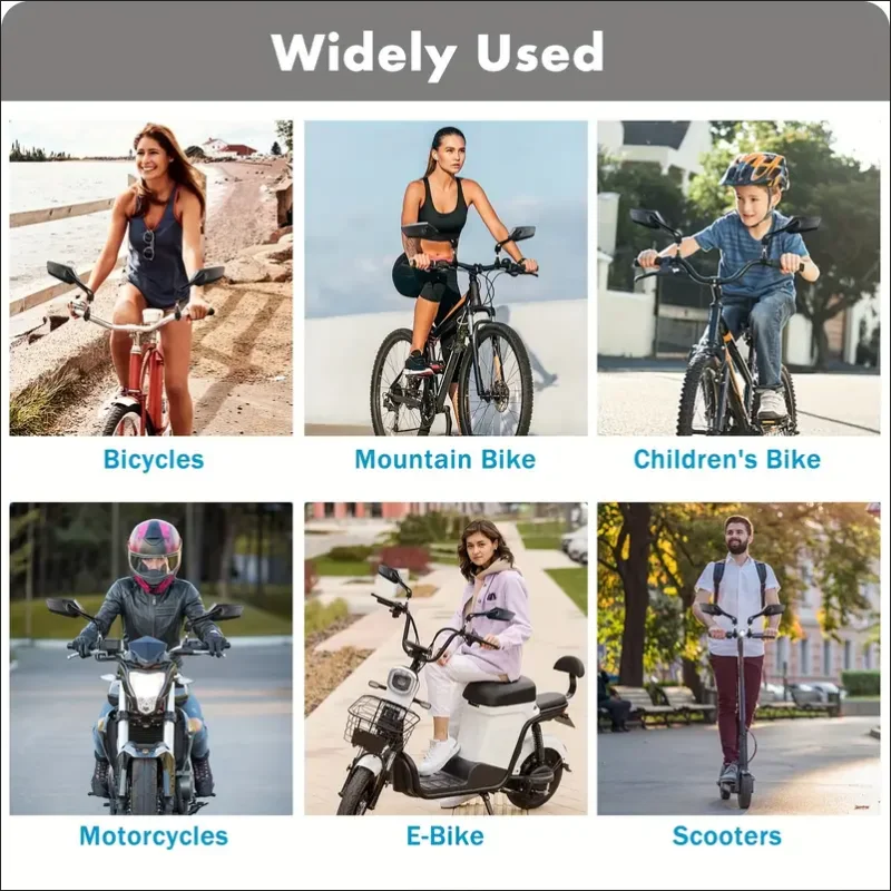 Bike Handlebar Mirror Universal Bike Handlebar Mirrors HD Wide Angle 360&deg; Rotating Durable Safety Glass Bicycles